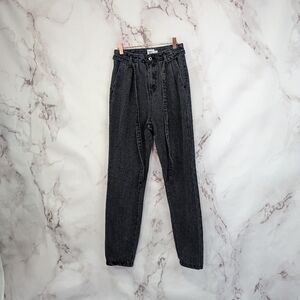 Princess Polly Rigid Denim Size 2 Black Pleated Tie Straight Leg Jean High Rise